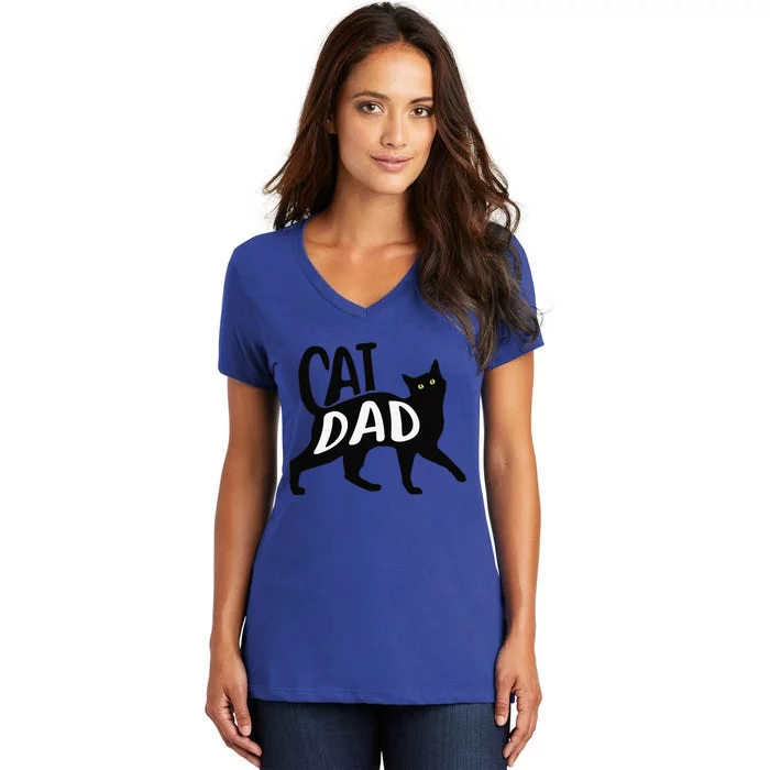 Funny Best Cat Dad Fathers Day Kitty Lover Daddy Papa Christmas Women's V-Neck T-Shirt