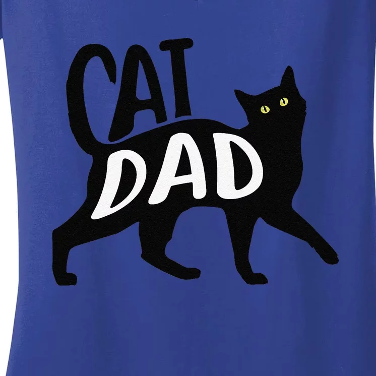 Funny Best Cat Dad Fathers Day Kitty Lover Daddy Papa Christmas Women's V-Neck T-Shirt