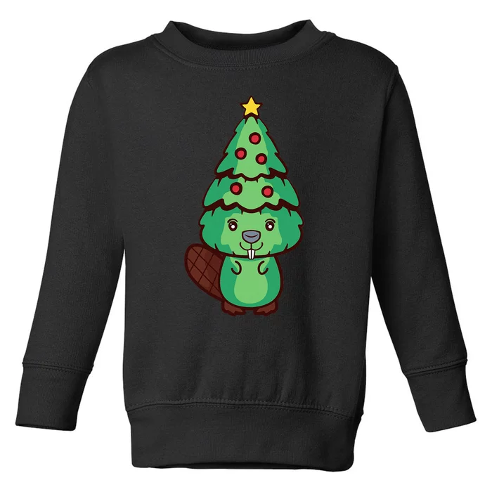 Festive Beaver Costume Christmas Tree Inspired Design Toddler Sweatshirt