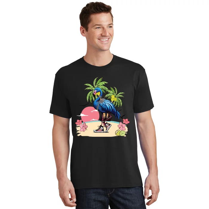 Flamingo Blue Chucks And Pearls Funny Coconut Tree Women T-Shirt