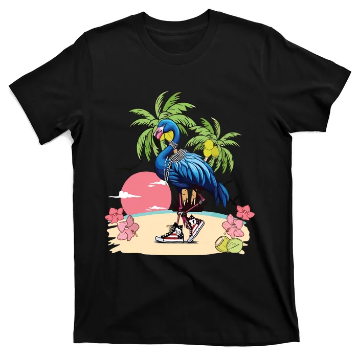 Flamingo Blue Chucks And Pearls Funny Coconut Tree Women T-Shirt