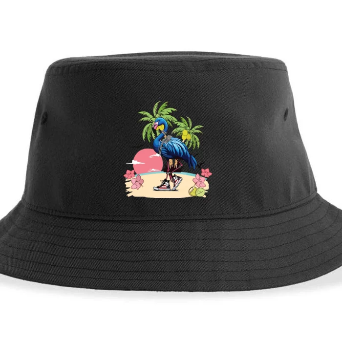 Flamingo Blue Chucks And Pearls Funny Coconut Tree Women Sustainable Bucket Hat