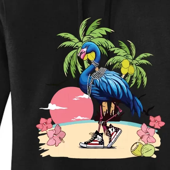 Flamingo Blue Chucks And Pearls Funny Coconut Tree Women Women's Pullover Hoodie