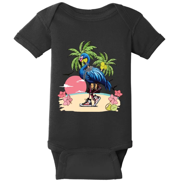 Flamingo Blue Chucks And Pearls Funny Coconut Tree Women Baby Bodysuit