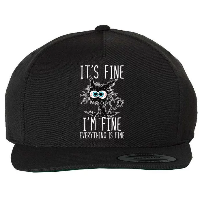 Funny Black Cat It's Fine I'm Fine Everything Is Fine Wool Snapback Cap