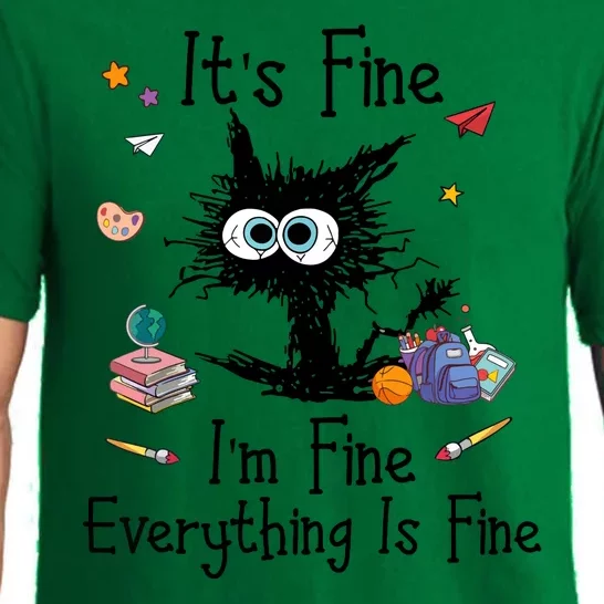 Funny Black Cat Its Fine Im Fine Everything Is Fine Teacher Xmas Gift Pajama Set