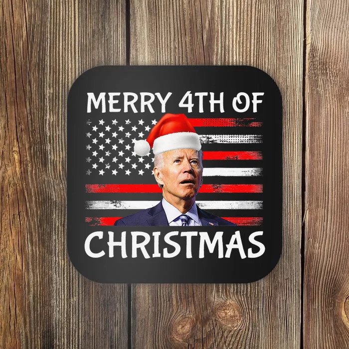 Funny Biden Confused Merry Happy 4th of July Christmas Flag Coaster