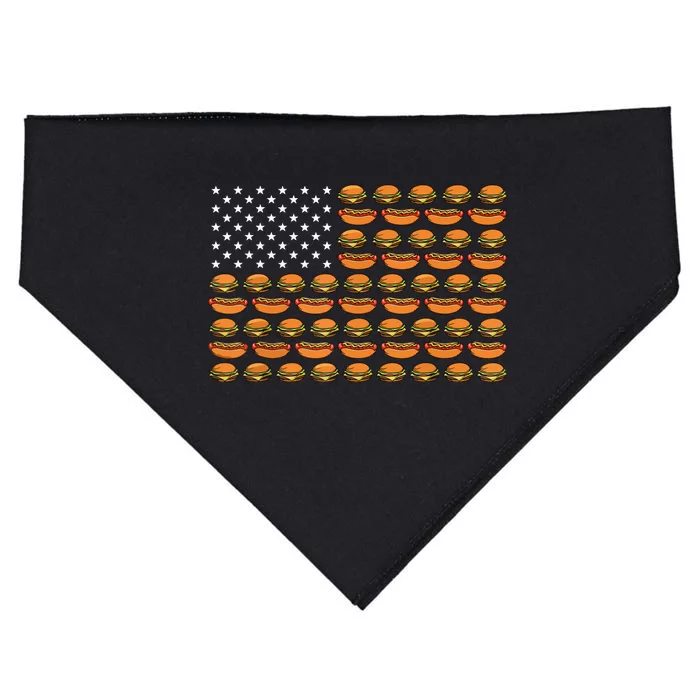 Funny Bbq Cookout Hotdog Hamburger American Flag Barbeque USA-Made Doggie Bandana