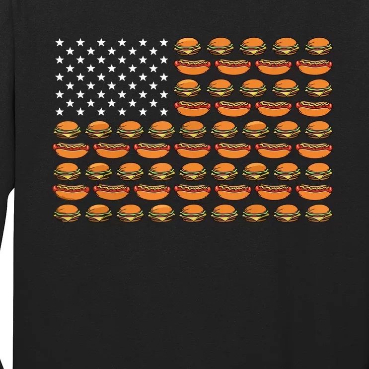 Funny Bbq Cookout Hotdog Hamburger American Flag Barbeque Long Sleeve Shirt