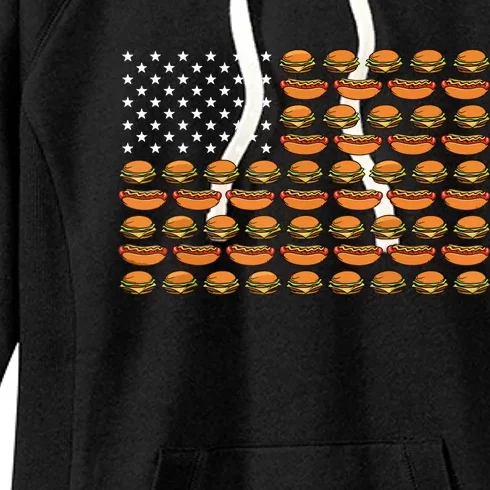 Funny Bbq Cookout Hotdog Hamburger American Flag Barbeque Women's Fleece Hoodie