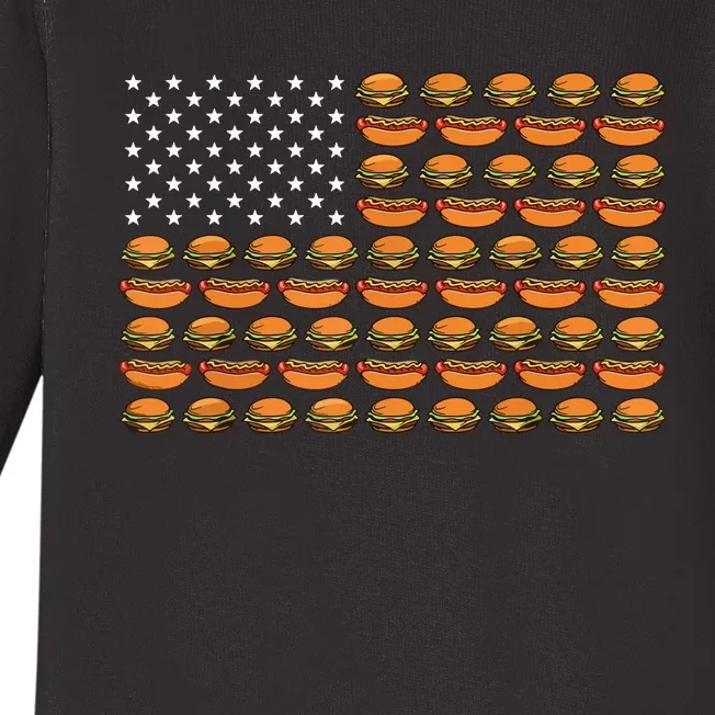 Funny Bbq Cookout Hotdog Hamburger American Flag Barbeque Baby Long Sleeve Bodysuit