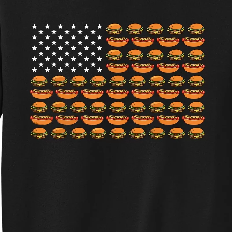 Funny Bbq Cookout Hotdog Hamburger American Flag Barbeque Tall Sweatshirt