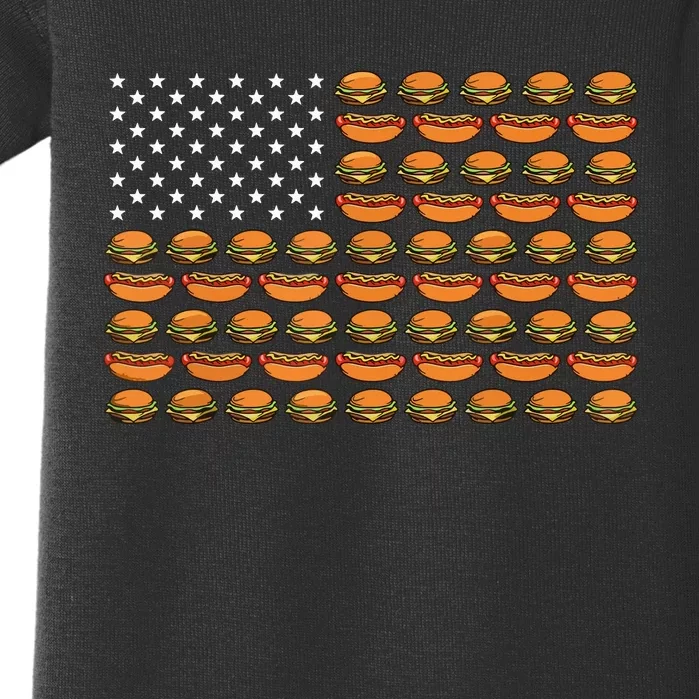 Funny Bbq Cookout Hotdog Hamburger American Flag Barbeque Baby Bodysuit