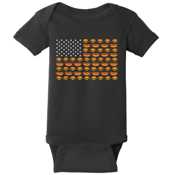 Funny Bbq Cookout Hotdog Hamburger American Flag Barbeque Baby Bodysuit