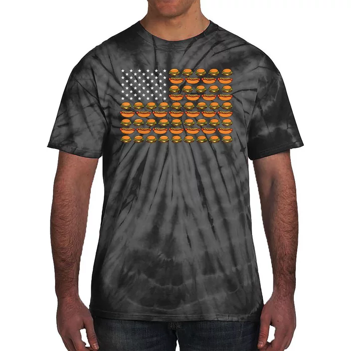 Funny Bbq Cookout Hotdog Hamburger American Flag Barbeque Tie-Dye T-Shirt