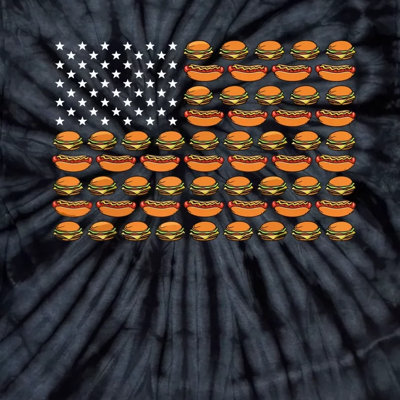 Funny Bbq Cookout Hotdog Hamburger American Flag Barbeque Tie-Dye T-Shirt