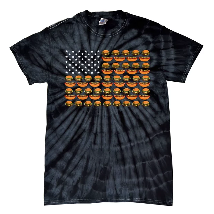 Funny Bbq Cookout Hotdog Hamburger American Flag Barbeque Tie-Dye T-Shirt