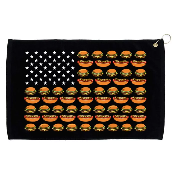 Funny Bbq Cookout Hotdog Hamburger American Flag Barbeque Grommeted Golf Towel