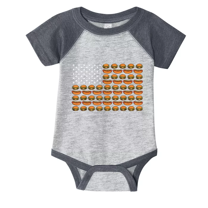 Funny Bbq Cookout Hotdog Hamburger American Flag Barbeque Infant Baby Jersey Bodysuit