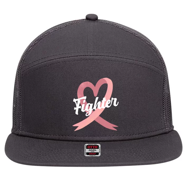 Fighter Breast Cancer Awareness Heart 7 Panel Mesh Trucker Snapback Hat