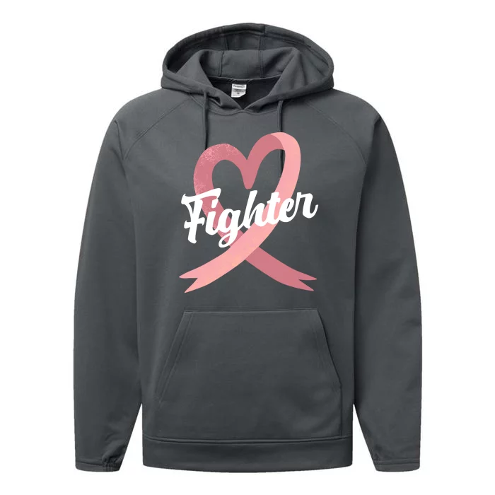 Fighter Breast Cancer Awareness Heart Performance Fleece Hoodie