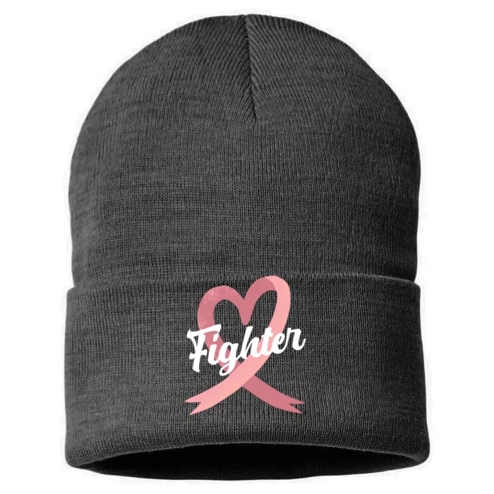 Fighter Breast Cancer Awareness Heart Sustainable Knit Beanie