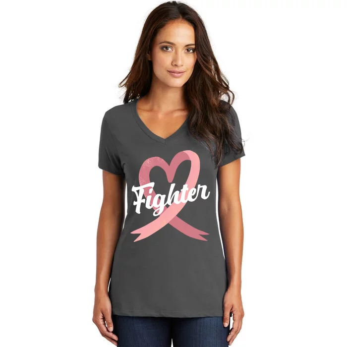 Fighter Breast Cancer Awareness Heart Women's V-Neck T-Shirt