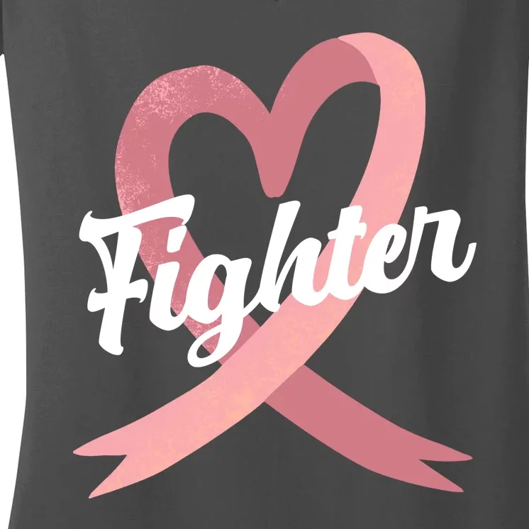 Fighter Breast Cancer Awareness Heart Women's V-Neck T-Shirt