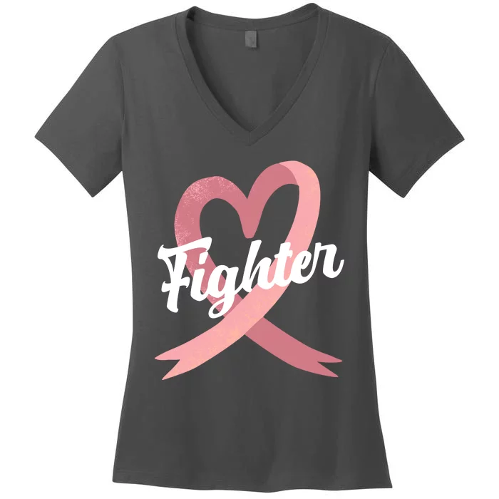 Fighter Breast Cancer Awareness Heart Women's V-Neck T-Shirt