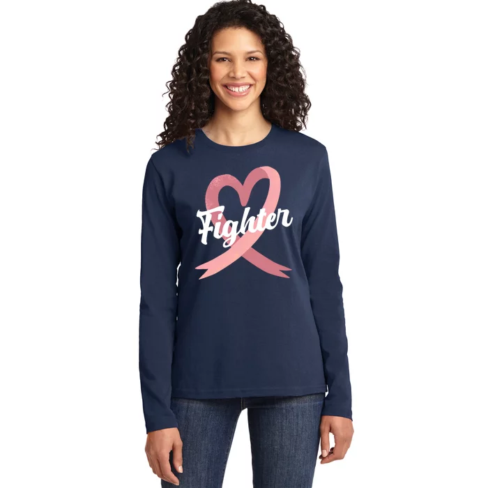 Fighter Breast Cancer Awareness Heart Ladies Long Sleeve Shirt