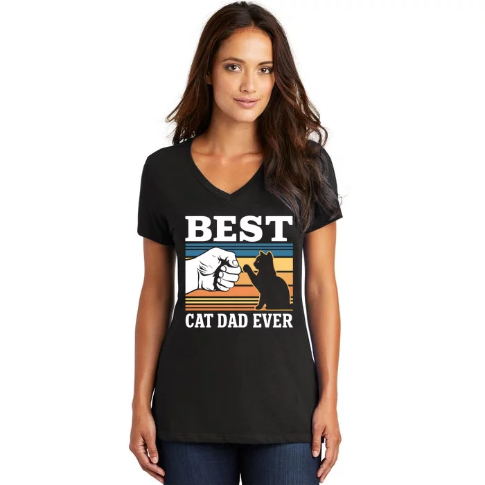 Funny Best Cat Dad Ever Gift Women's V-Neck T-Shirt