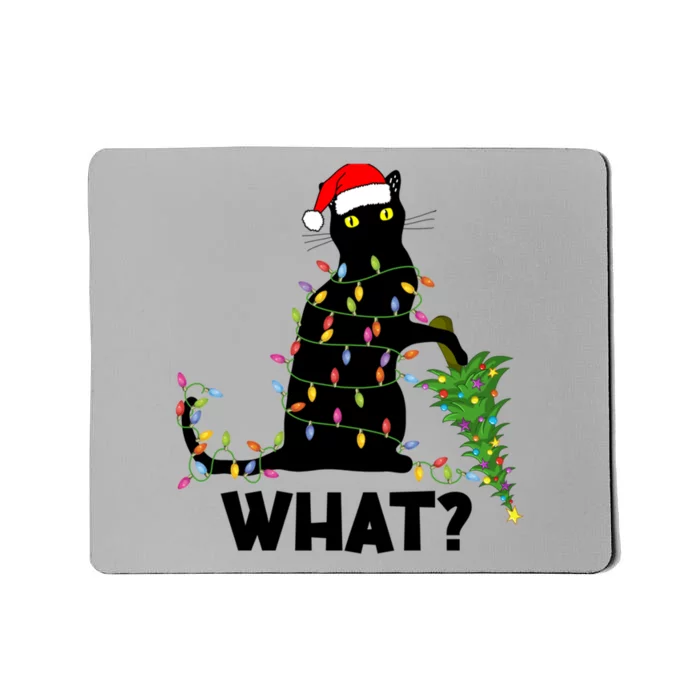 Funny Black Cat Pushing Christmas Tree Over Cat Christmas Funny Gift Mousepad