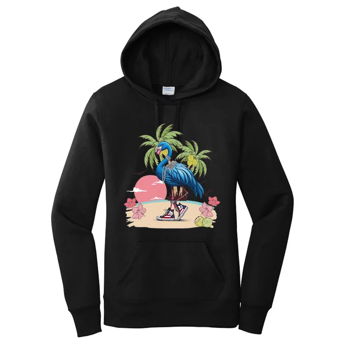 Flamingo Blue Chucks And Pearls Funny Coconut Tree Women Women's Pullover Hoodie