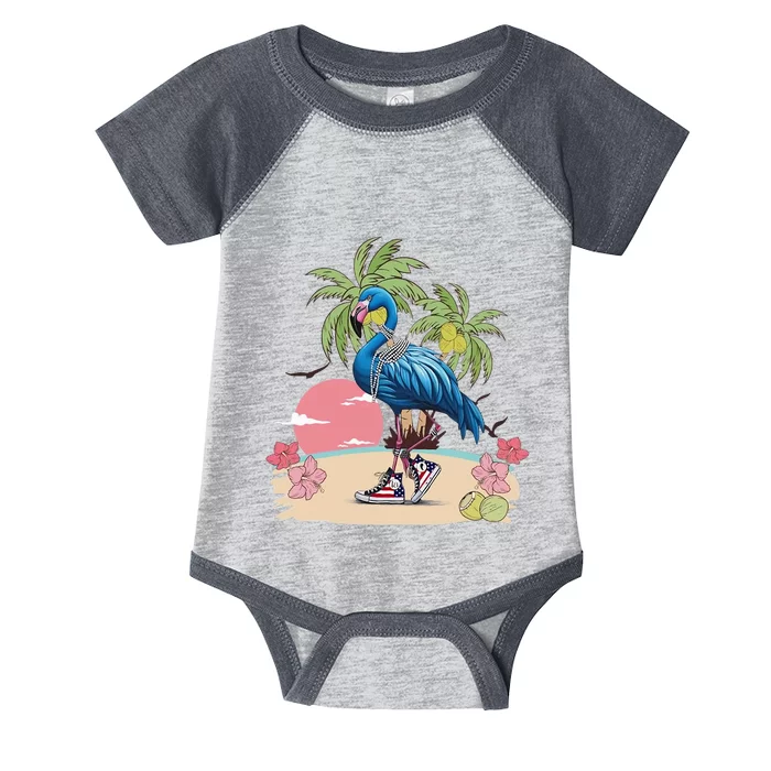 Flamingo Blue Chucks And Pearls Funny Coconut Tree Women Infant Baby Jersey Bodysuit