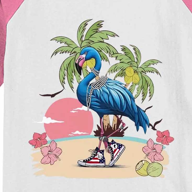 Flamingo Blue Chucks And Pearls Funny Coconut Tree Women Kids Colorblock Raglan Jersey