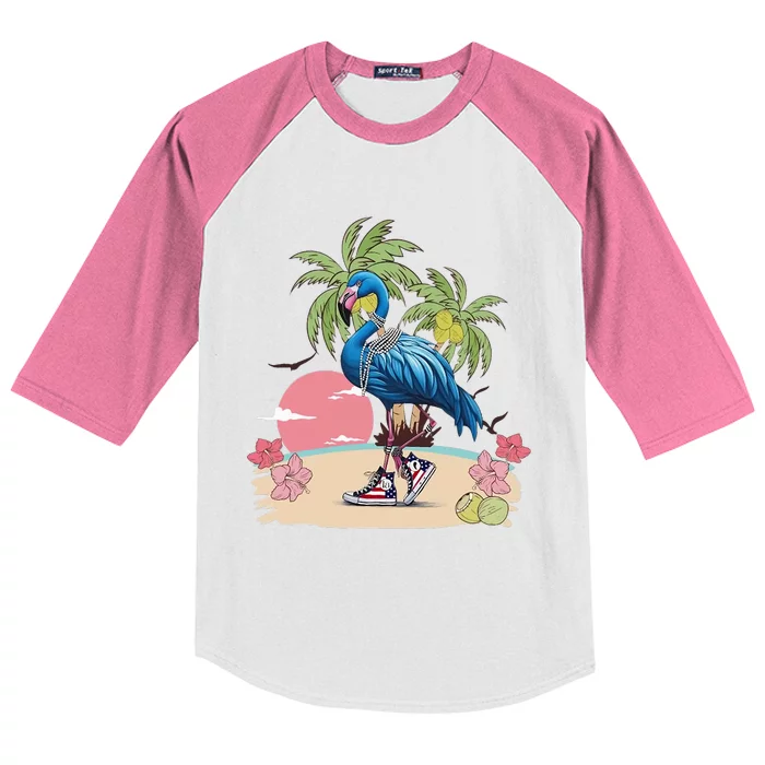 Flamingo Blue Chucks And Pearls Funny Coconut Tree Women Kids Colorblock Raglan Jersey