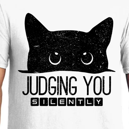 Funny Black Cat Judging You Silently Sarcastic Cat Mom Pajama Set