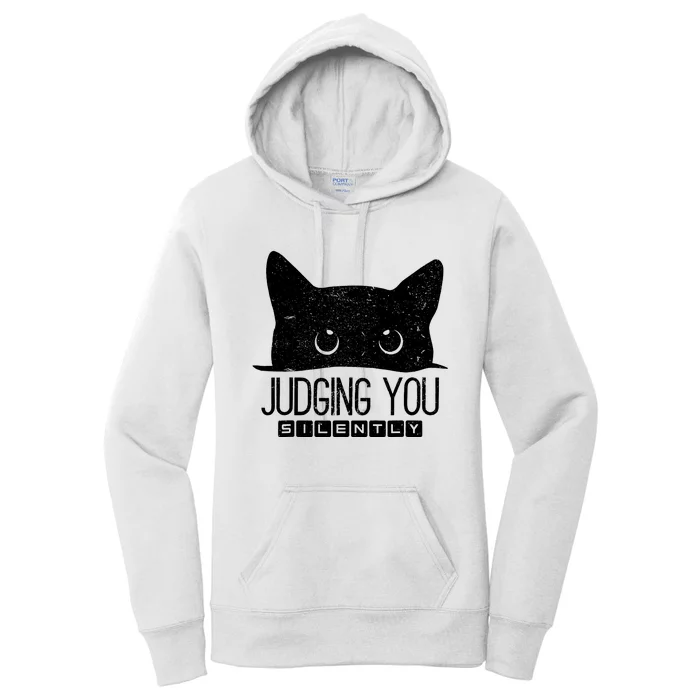 Funny Black Cat Judging You Silently Sarcastic Cat Mom Women's Pullover Hoodie