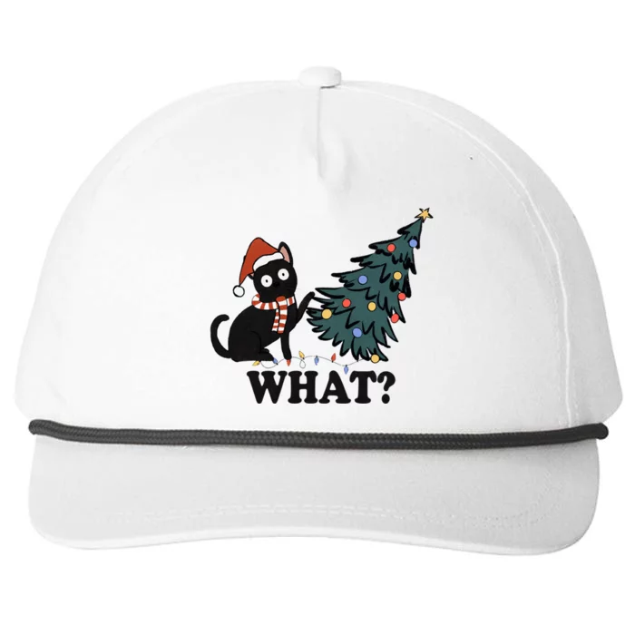 Funny Black Cat Pushing Christmas Tree What? Christmas Cat Great Gift Snapback Five-Panel Rope Hat