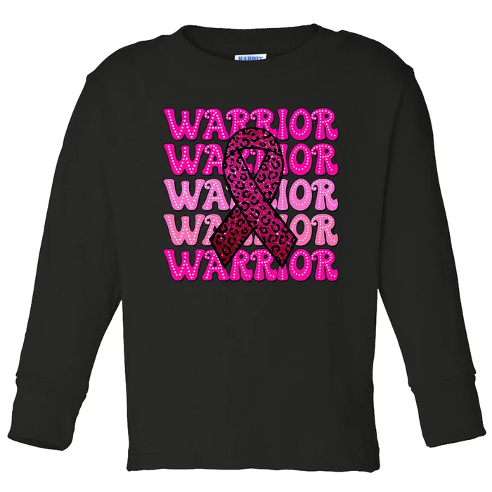 Fight Breast Cancer Awareness Warrior Ribbon Toddler Long Sleeve Shirt