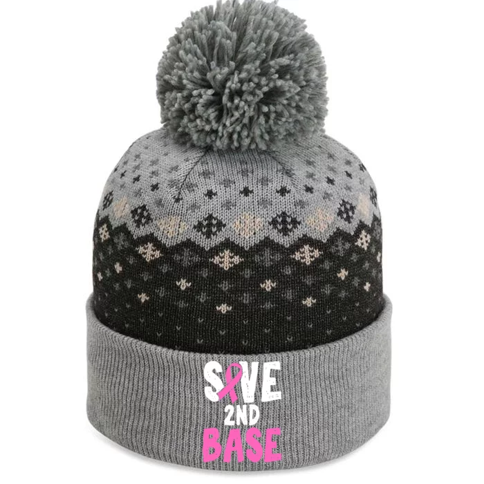 Funny Breast Cancer Awareness Month Save Second 2nd Base The Baniff Cuffed Pom Beanie