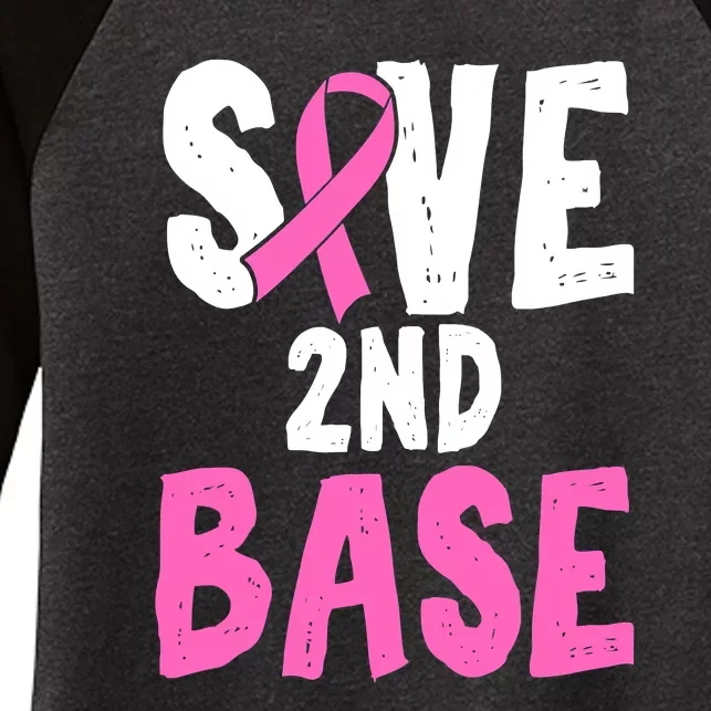 Funny Breast Cancer Awareness Month Save Second 2nd Base Women's Tri-Blend 3/4-Sleeve Raglan Shirt