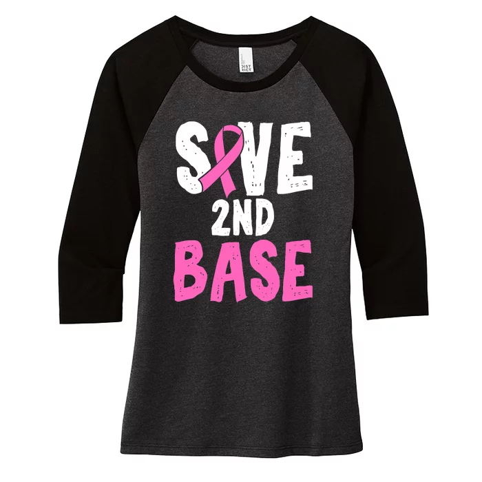 Funny Breast Cancer Awareness Month Save Second 2nd Base Women's Tri-Blend 3/4-Sleeve Raglan Shirt