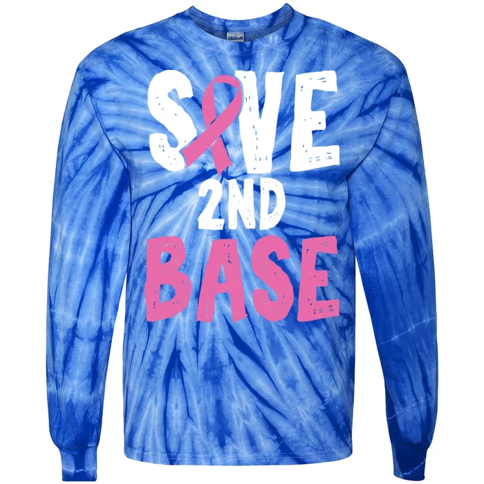 Funny Breast Cancer Awareness Month Save Second 2nd Base Gift Tie-Dye Long Sleeve Shirt