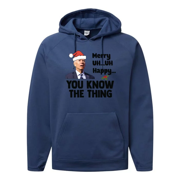 Funny Biden Christmas Confused Biden Santa Hat Performance Fleece Hoodie