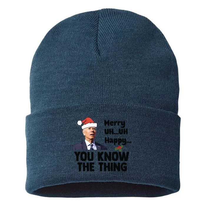 Funny Biden Christmas Confused Biden Santa Hat Sustainable Knit Beanie