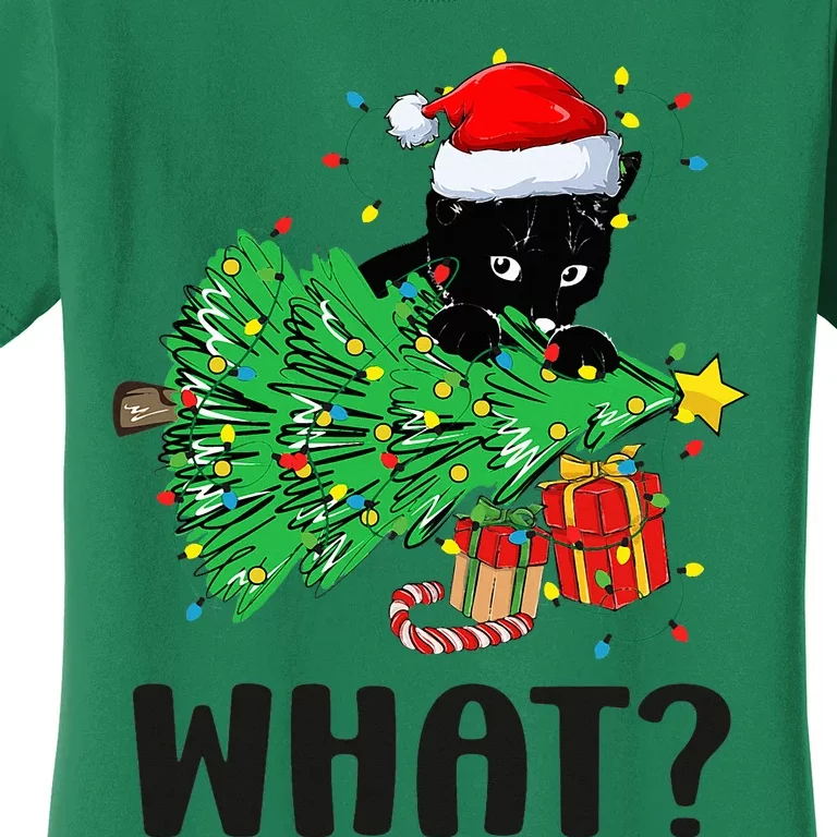 Funny Black Cat Gift Pushing Christmas Tree Over Cat What Women's T-Shirt