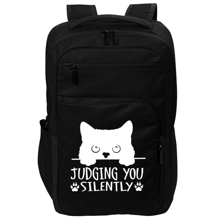 Funny Black Cat Judging You Silently Sarcastic Cat Mom Cute Gift Impact Tech Backpack