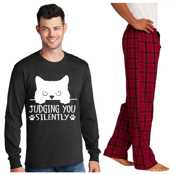 Funny Black Cat Judging You Silently Sarcastic Cat Mom Cute Gift Long Sleeve Pajama Set