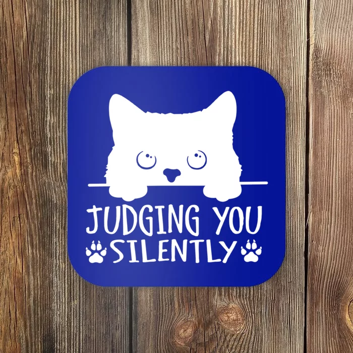 Funny Black Cat Judging You Silently Sarcastic Cat Mom Cute Gift Coaster